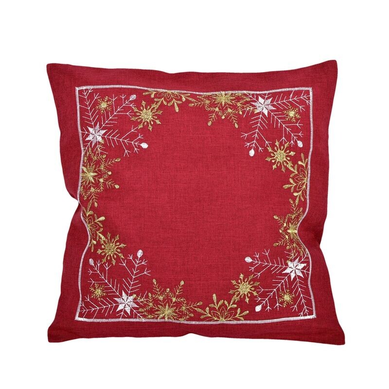 Návlek na polštář, Vločky a Vánoce, červený, 40 x 40 cm