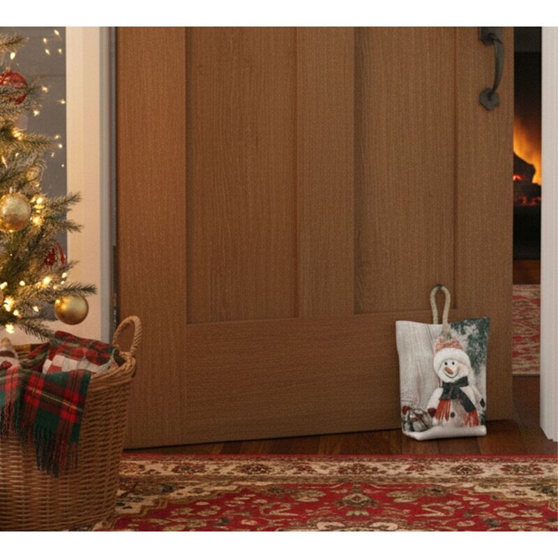 Dveřní zarážka - závaží, Sněhulák a větvička s baňkou, 22 x 23 cm