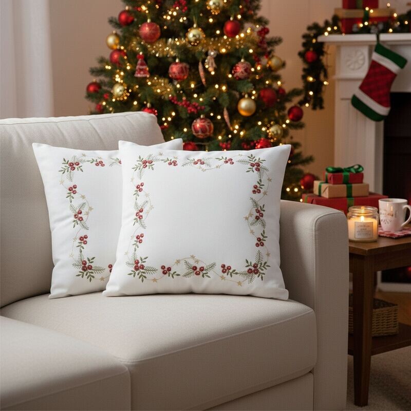 Návlek na polštář, Vánoční bobule červenozlaté, bílý, 40 x 40 cm