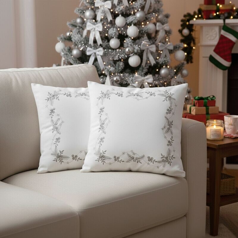 Návlek na polštář, Vánoční bobule šedostříbrné, bílý, 40 x 40 cm