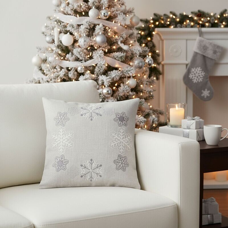 Návlek na polštář, Kouzelné vločky, šedý, 40 x 40 cm