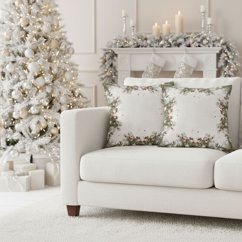 Návlek na polštář, Vánoční větvičky a ozdoby, 40 x 40 cm