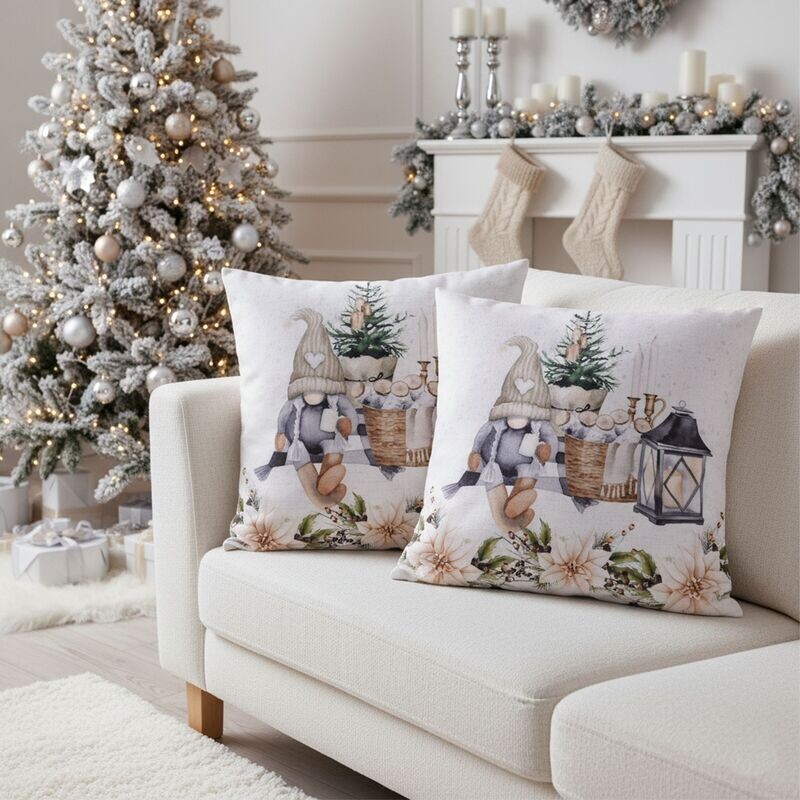 Návlek na polštář, Vánoční hvězda a trpaslík, 40 x 40 cm