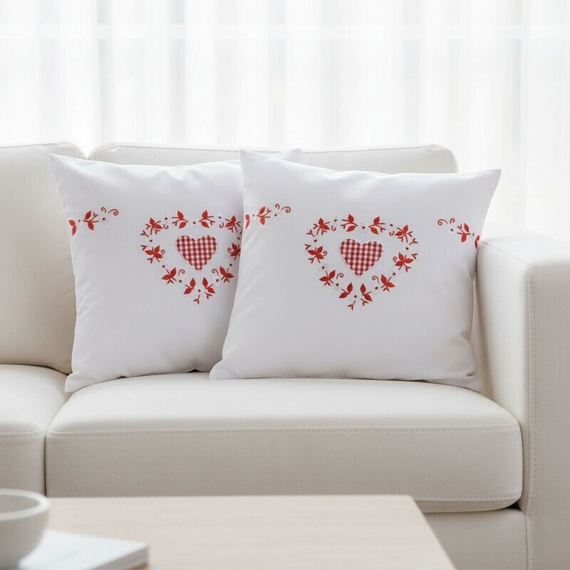 Návlek na polštář, Vintage srdce, bílý, 40 x 40 cm