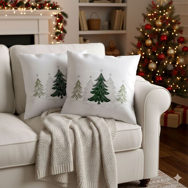 Návlek na polštář, Vánoční stromečky, bílý 40 x 40 cm