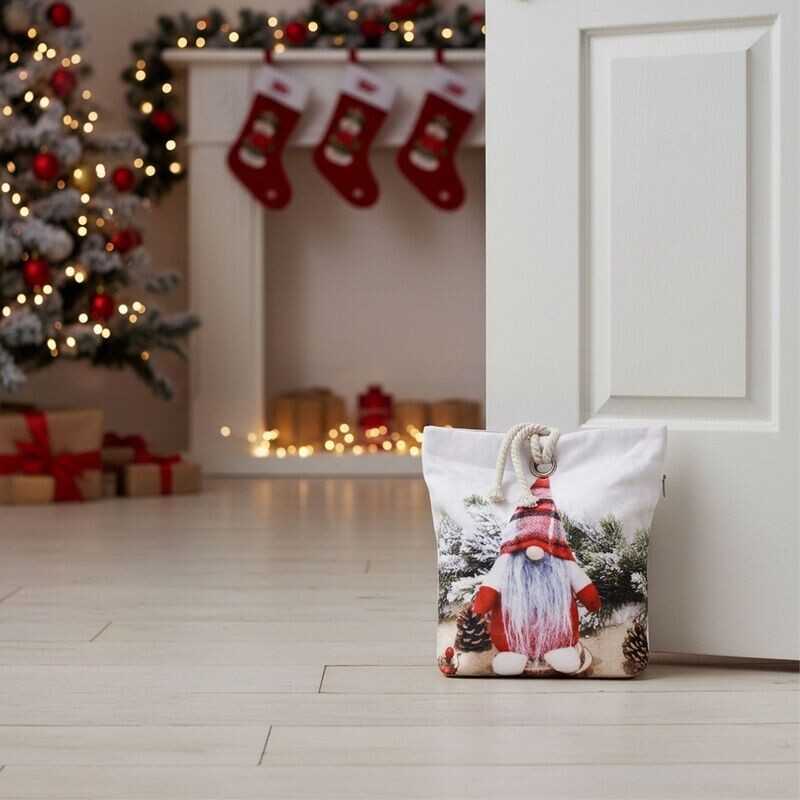 Dveřní zarážka - závaží, Trpaslík s károvanou kostičkou, 22 x 23 cm