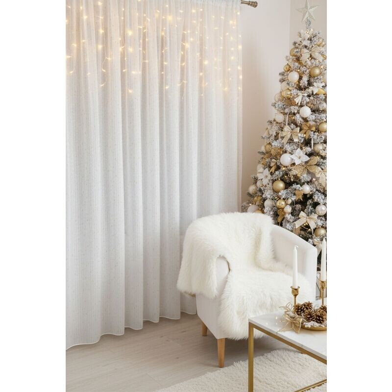 Záclona dreher, Rain lurex zlatý, bílá 150 cm