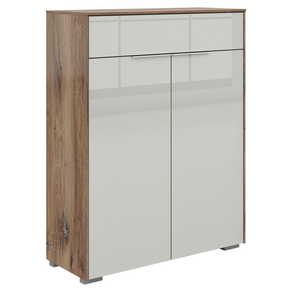 Voleo KOMODA, světle šedá, tmavý dub, 81/110/37 cm