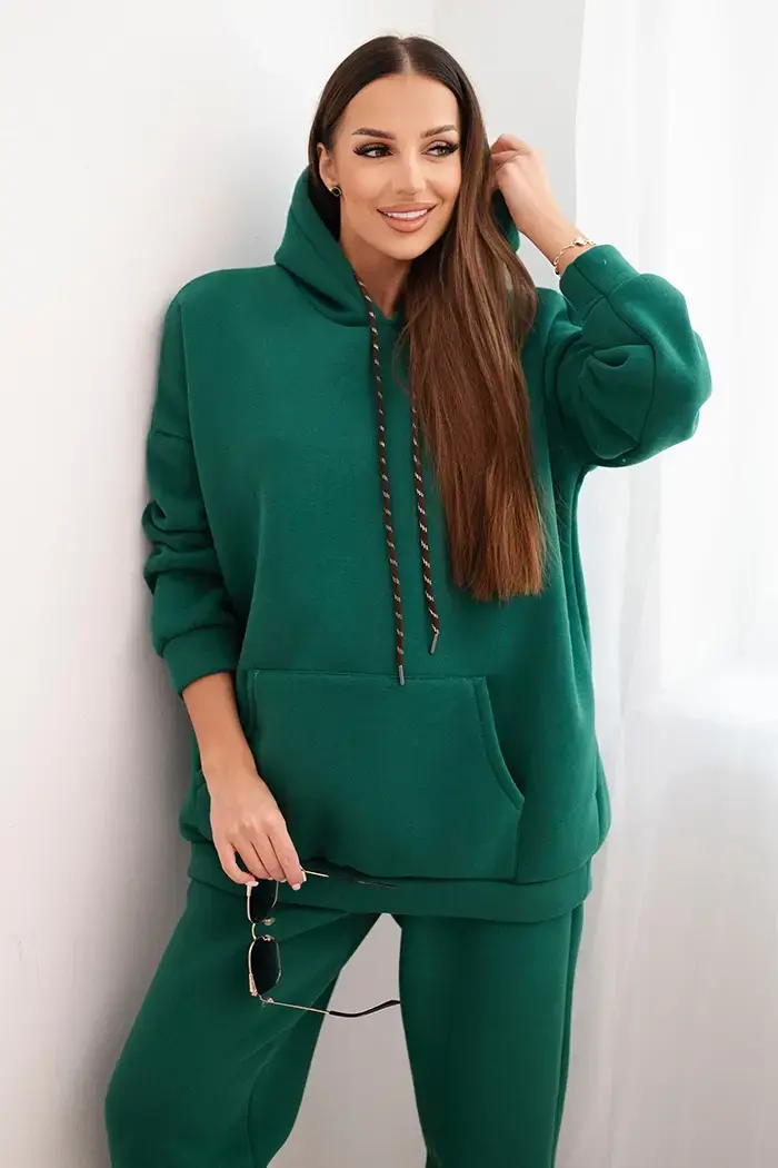 Kesi Włoski Dámský teplákový komplet zateplený z bavlny s kapucí zelený