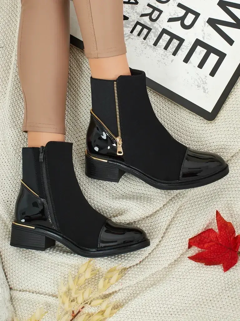 Resti Stella Black Leather Elegant Autumn Women's Ankle Boots