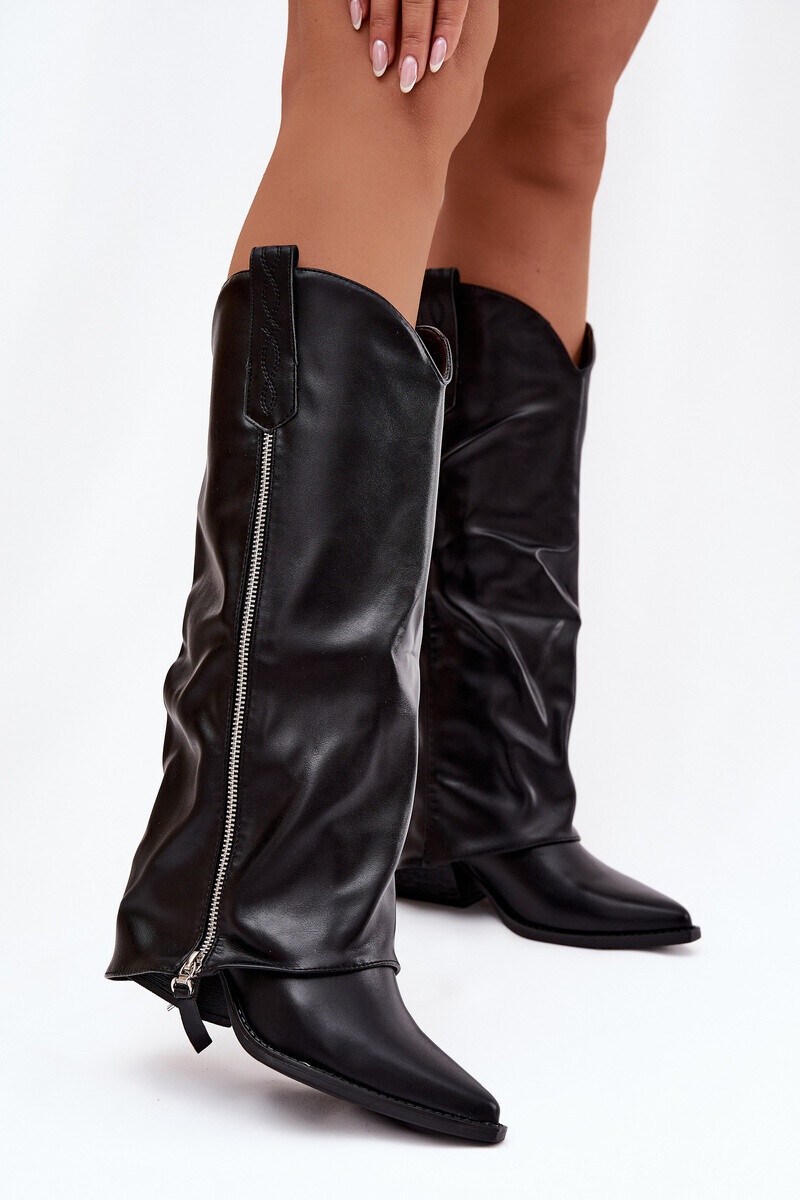 Boto Kozaki Kovbojky Na Slučku Z Eko Kůže Černé Palira