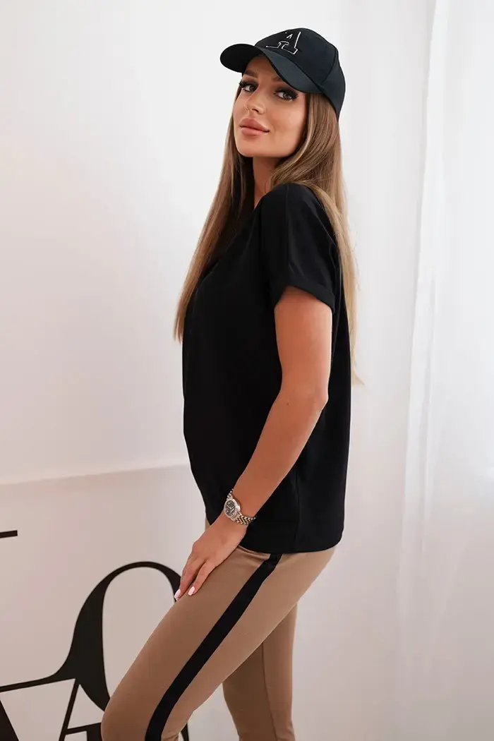 Kesi Dámská bavlněná souprava s tričkem a legínami s lampasem černý