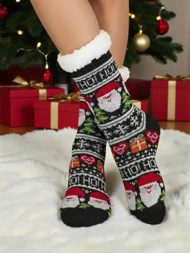 Resti Aurora Women's Black Knitted Christmas Socks