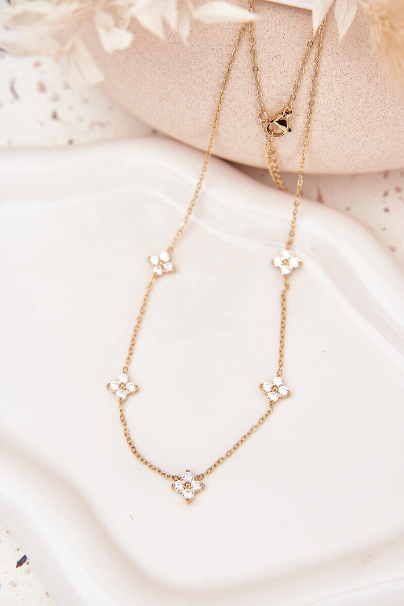 Boto Ženský náhrdelník s květinami z chirurgické oceli zlatý