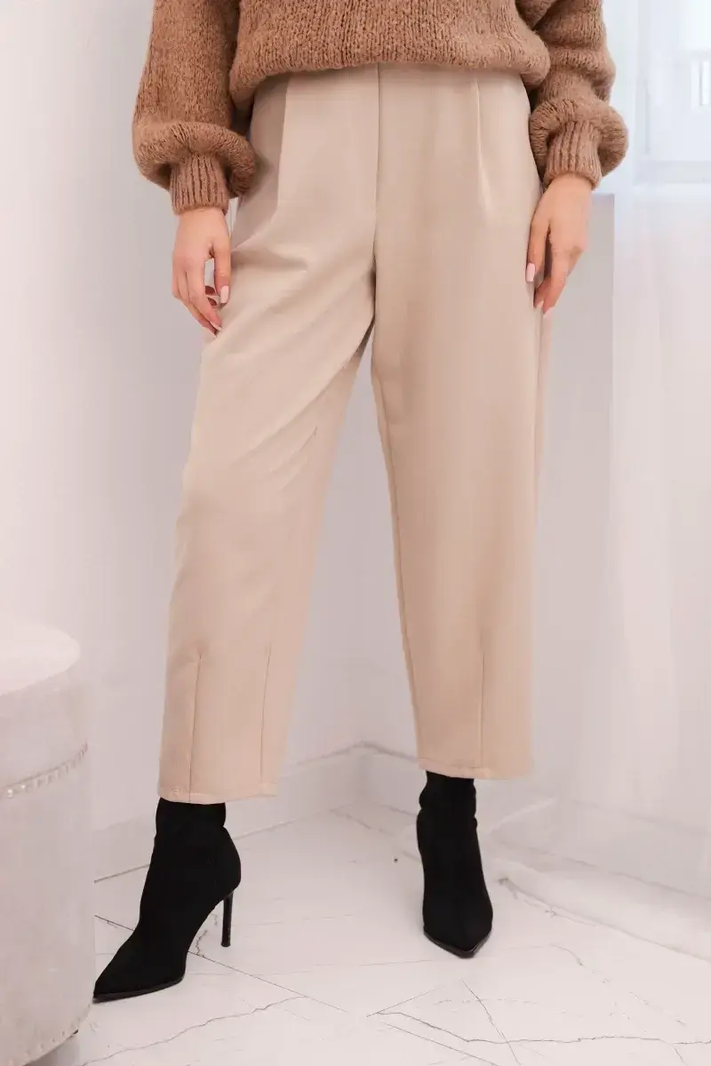 Kesi Włoski Dámské kalhoty s vysokým pasem a sklady béžové