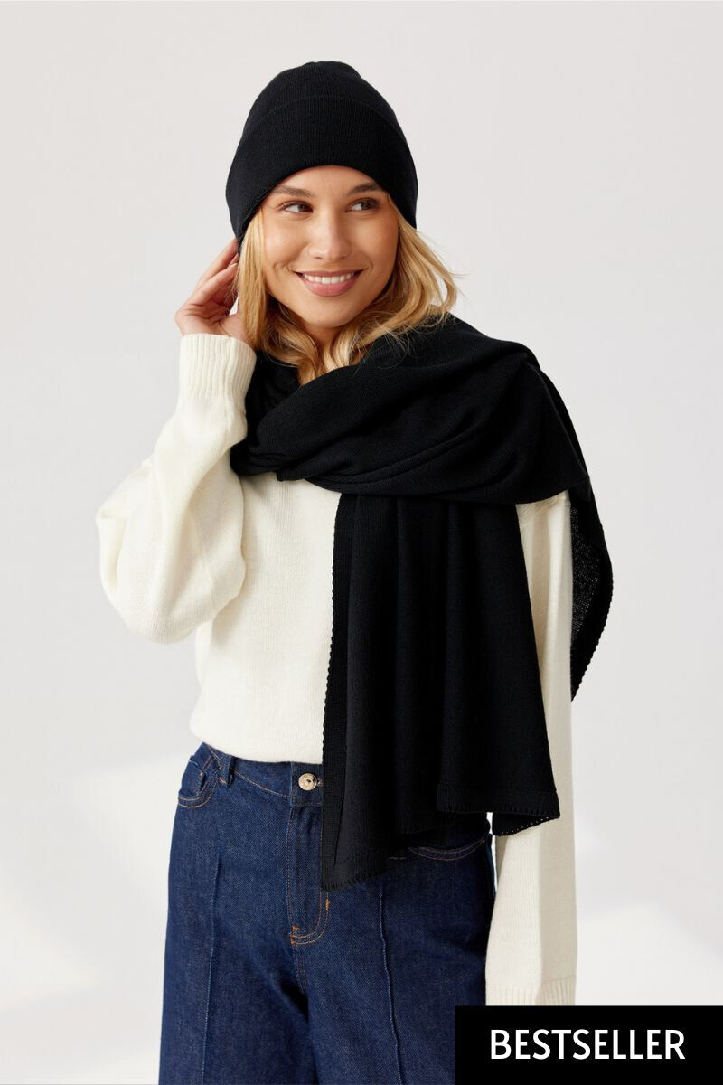 Ander PENELOPE women's scarf - 100% merino wool - DEEP BLACK