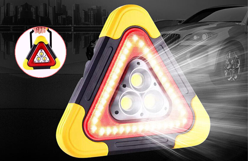 LED výstražný trojúhelník se svítilnou, powerbankou a solárním nabíjením