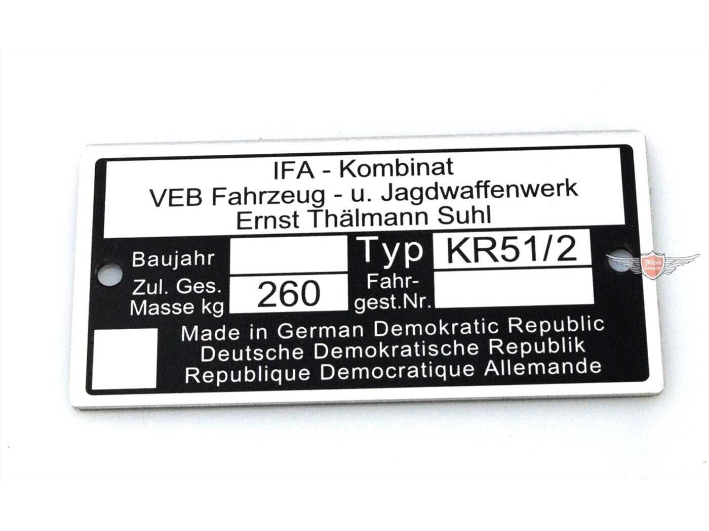 Diverse / Import Typový štítek Simson pro KR 51/2 Moped Mokick