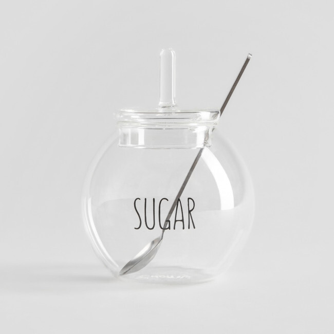 Cukřenka | LIVEN | sklo s nápisem a lžičkou | 9x8 cm | 741852