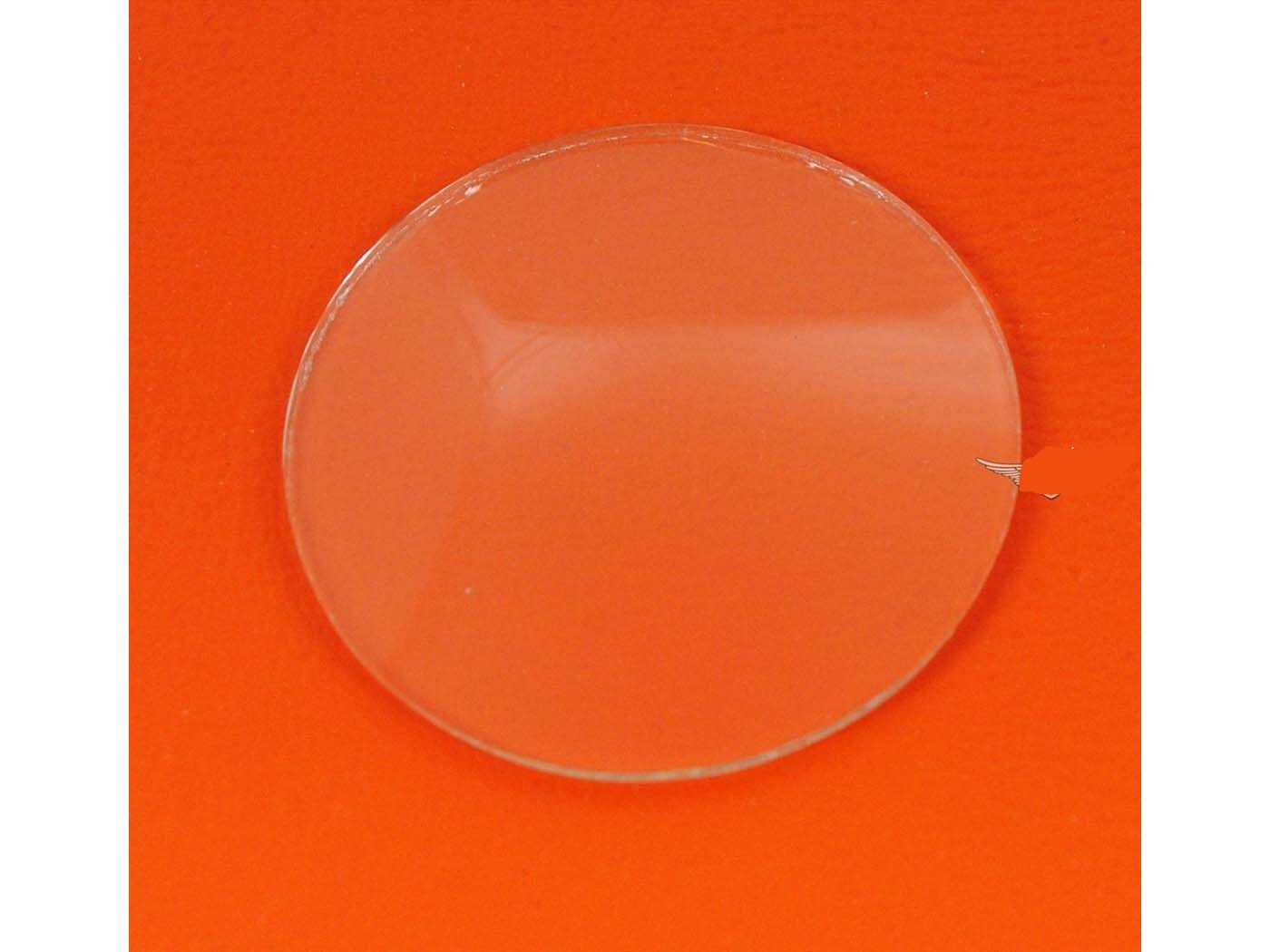 Diverse / Import Sklo tachometru, zakřivené, vnější průměr cca 45,5 mm, tloušťka 2 mm, pro Hercules Prima, M, 220, 219, Kreidler Flory, MF, MP, Simson Schwalbe, Zündapp Bergsteiger, Combinette.