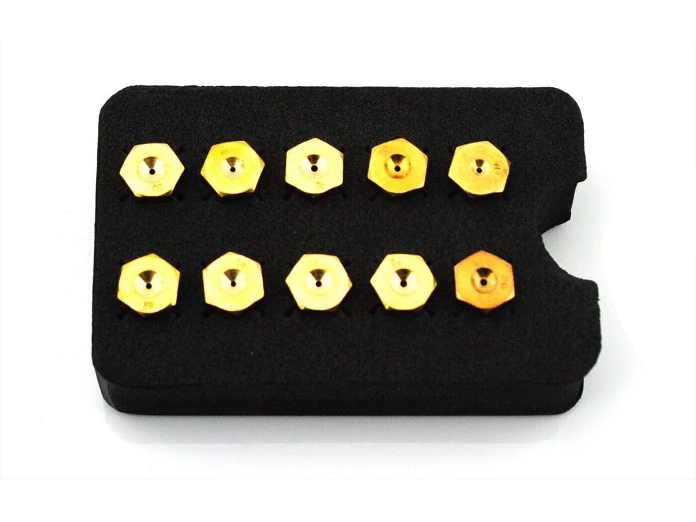 Diverse / Import Sada hlavních trysek pro Bing, mosaz, M6 x 1, 10 kusů, pro Kreidler Florett RS TM GT, Hercules K 50, 50 SE RE RL SL, SX RX, Sprint, Ultra, Ultra 80, 100, Sport Bike SB1, KTM Comet, DKW 159 159TS, Zündapp KS 80 Super, 125, SB, Puch M Je