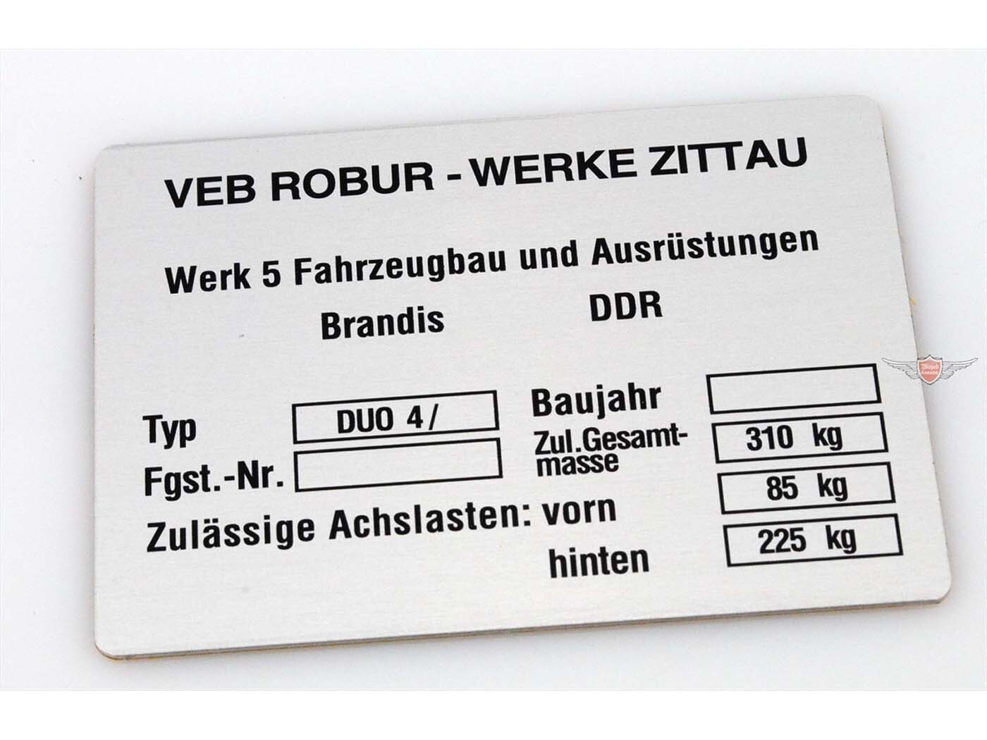 Diverse / Import Typový štítek, hliníkový 85 mm 60 mm 1 mm pro Simson Duo 4/