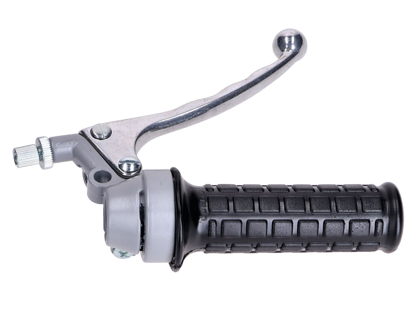 Diverse / Import Plynová rukojeť v šedé barvě s černým gumovým gripem a brzdovou páčkou pro Zündapp, Kreidler