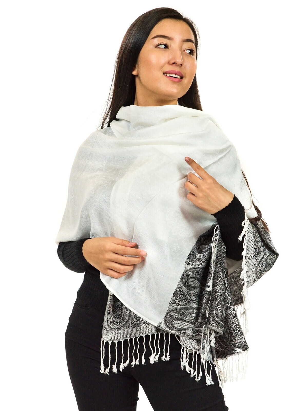 Himalife Šátek pašmína Nepal - bílá s černou