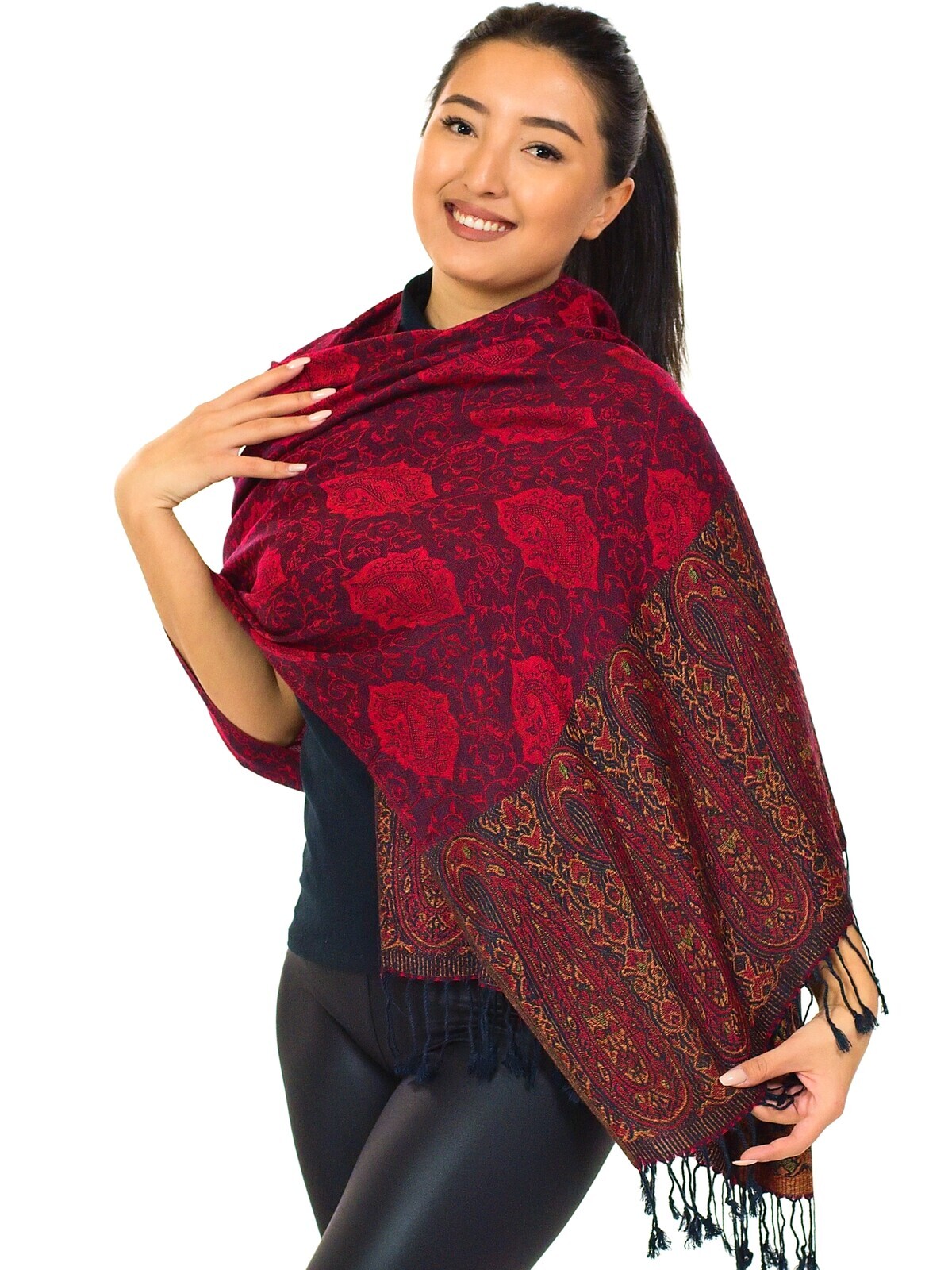 Himalife Šátek pašmína Nepal - černá s červenou