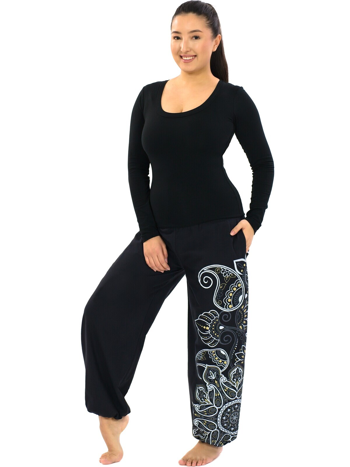 Himalife Kalhoty Thea - černá s bílou a béžovou Velikost: S/M