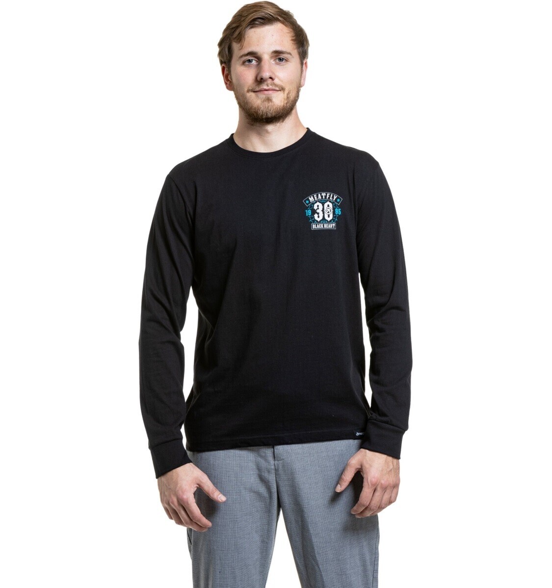 Pánské tričko s dlouhým rukávem meatfly blackheart skull černá s