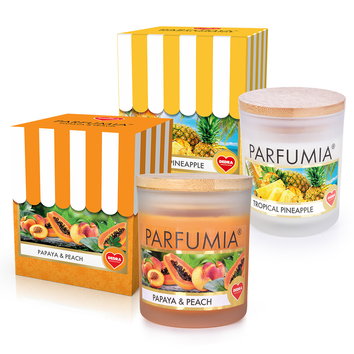 1+1 ZDARMA | sójová vonná svíčka | TROPICAL PINEAPPLE + PAPAYA & PEACH | PARFUMIA® | 250 ml x 2