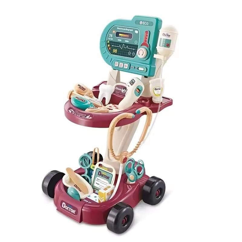 Mamido Mamido Dětský lékařský vozík EKG s diodou signalizující tlukot srdce 24ks béžový