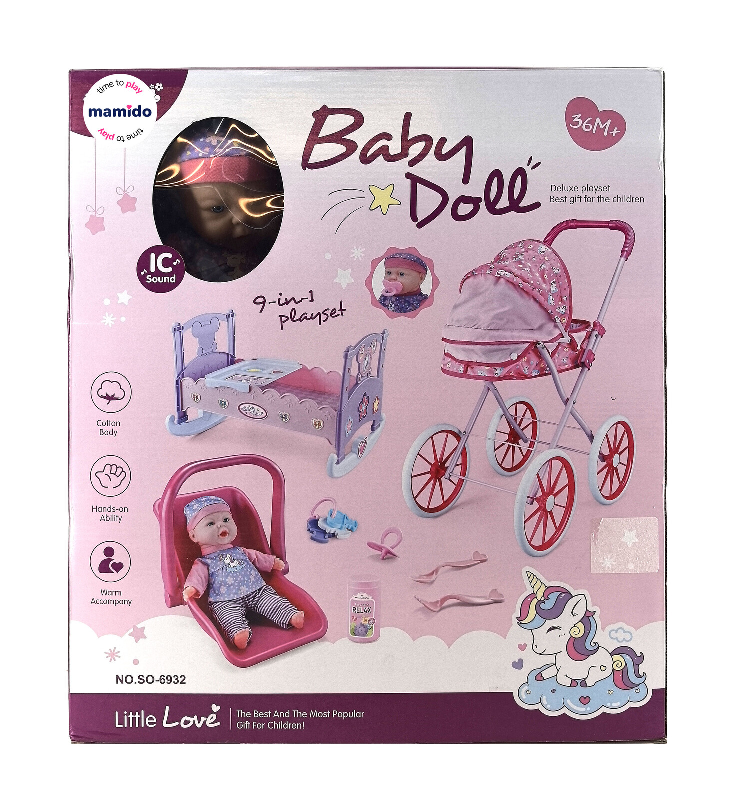 Mamido Mamido Panenka miminko s vybavením 9v1 - panenka, kočárek, postýlka, autosedačka a doplňky