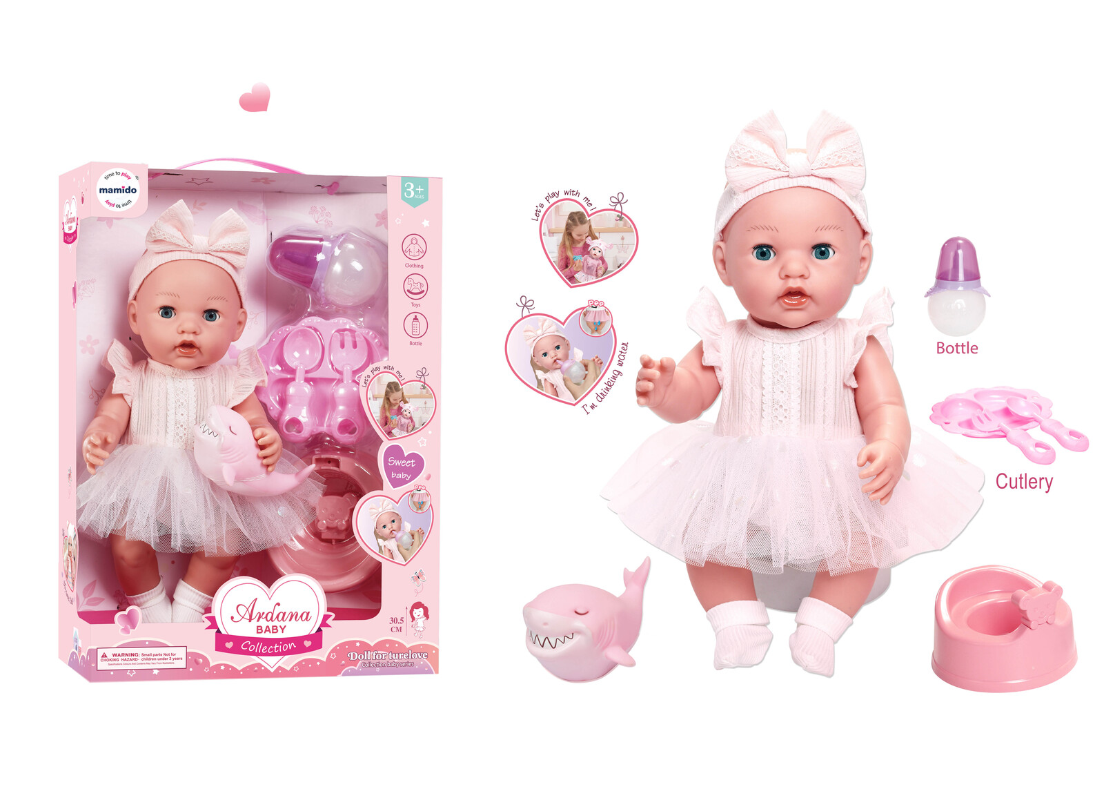 Mamido Mamido Panenka miminko v růžových šatech s doplňky MT1215