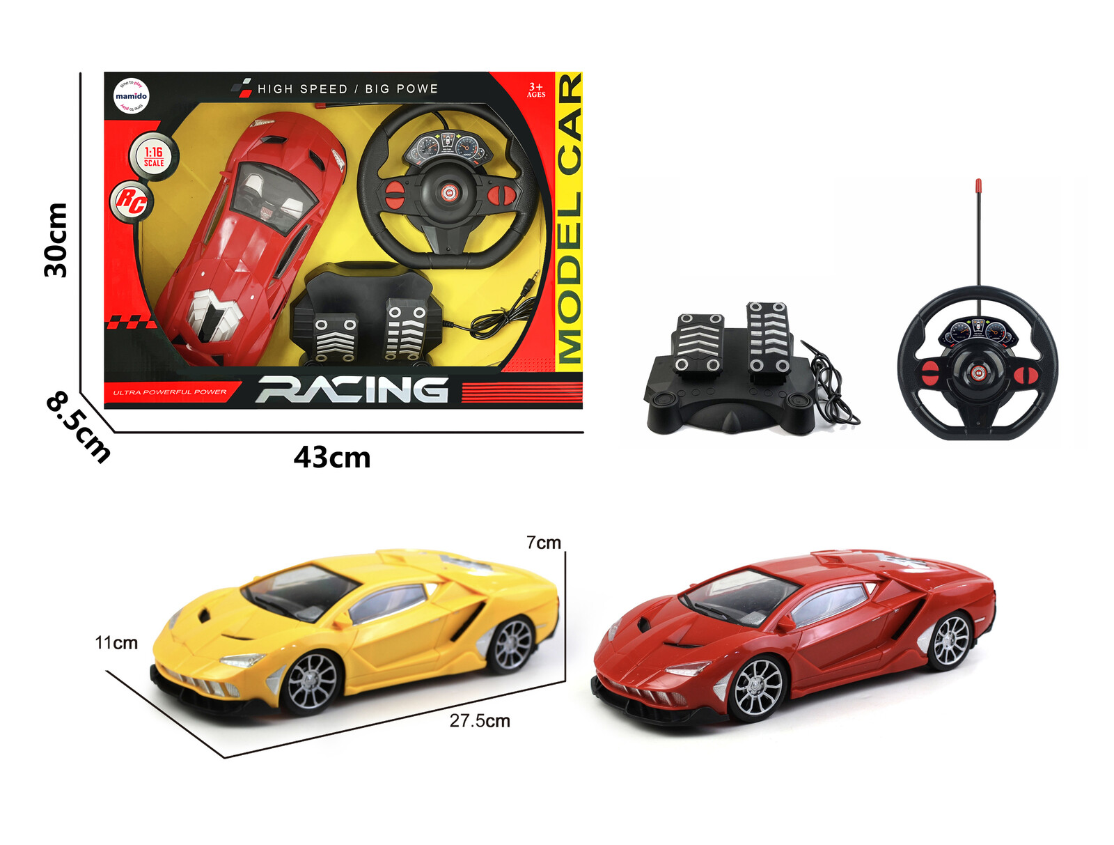 Mamido Mamido Auto na dálkové ovládání 1:16 závodní model s volantem a pedály červené RC