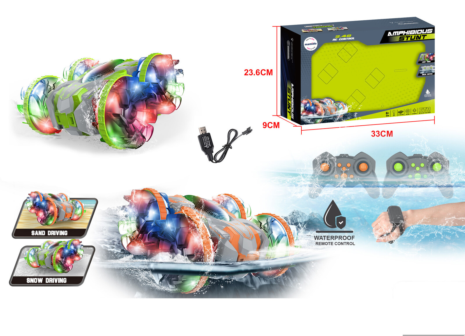 Mamido Mamido Auto na dálkové ovládání RC Stunt s LED světly 6-směrné řízení
