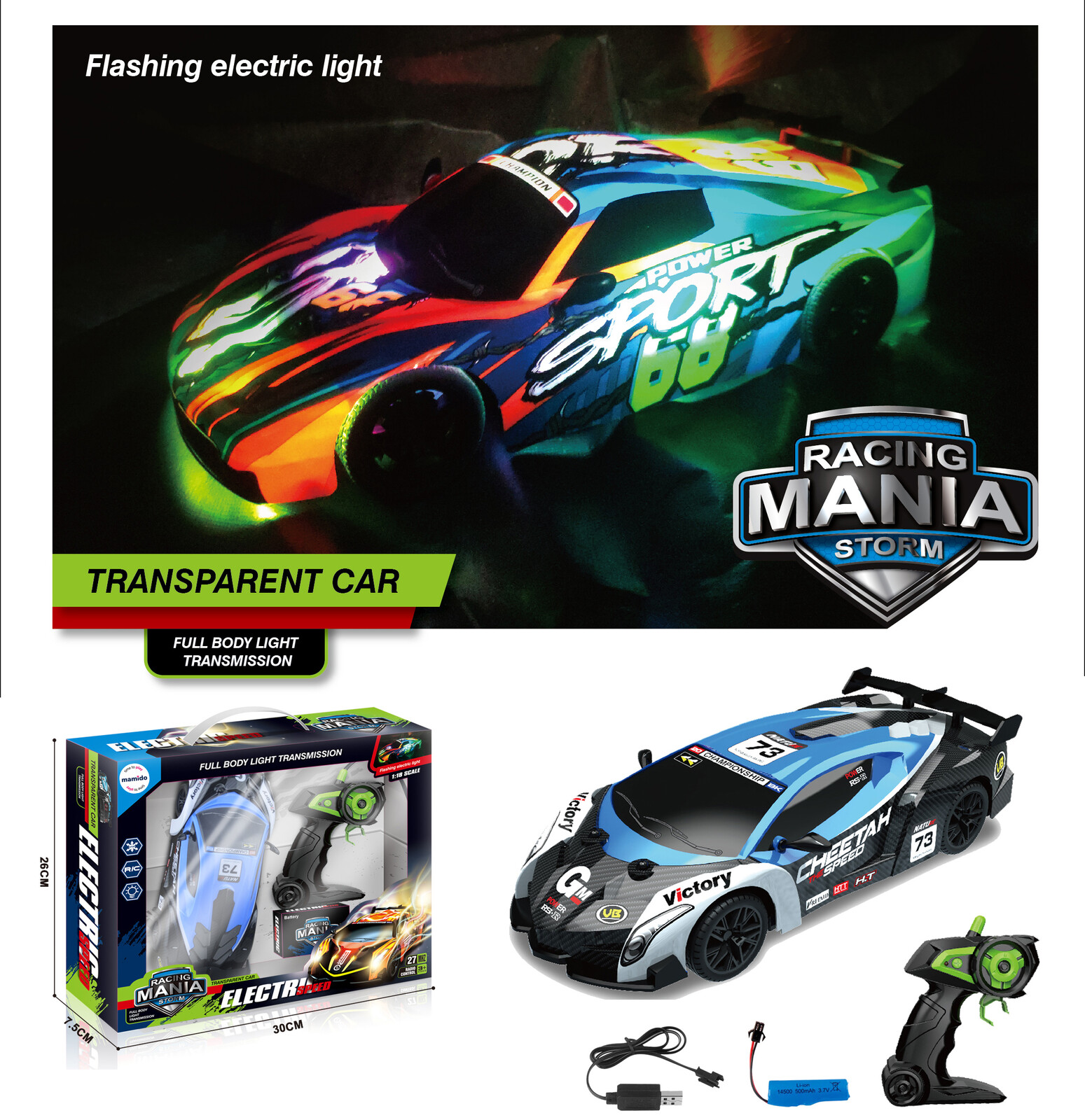 Mamido Mamido Auto na dálkové ovládání RC Racing Mania 1:18 se světelnými efekty zelené