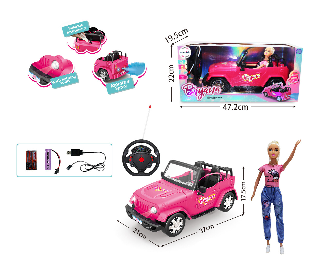 Mamido Mamido Autíčko jeep na dálkové ovládání s panenkou růžové