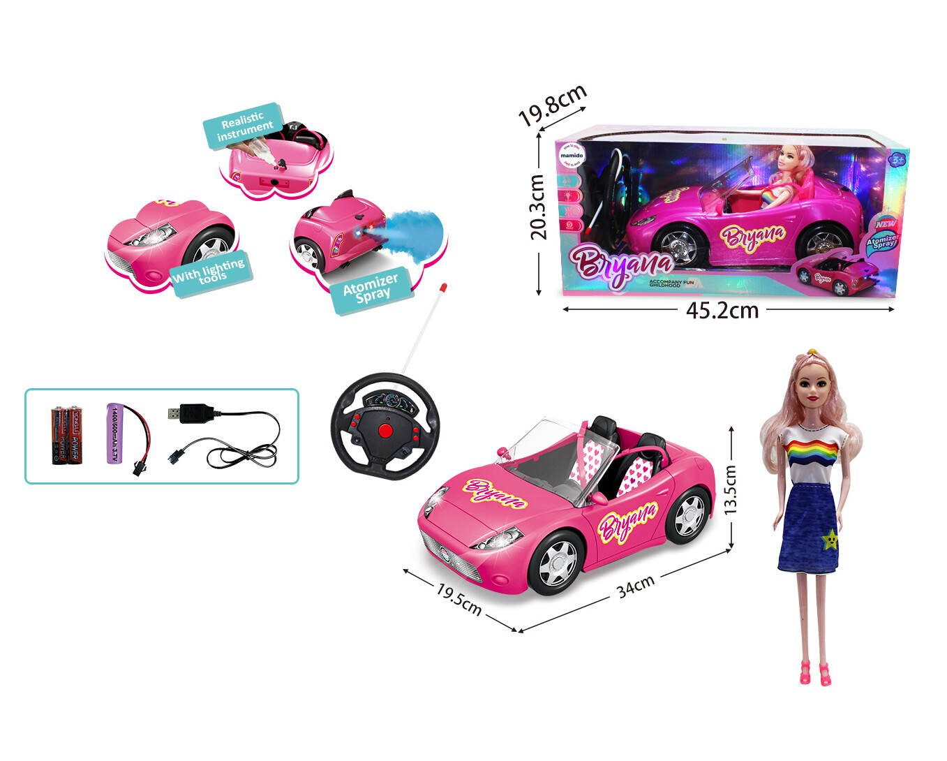 Mamido Mamido Autíčko na dálkové ovládání kabriolet s panenkou ružové RC