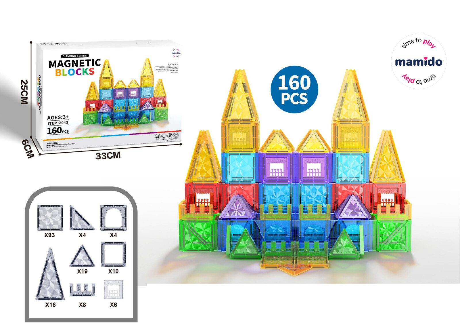 Mamido Mamido Magnetická stavebnice 160 dílů Rainbow XL