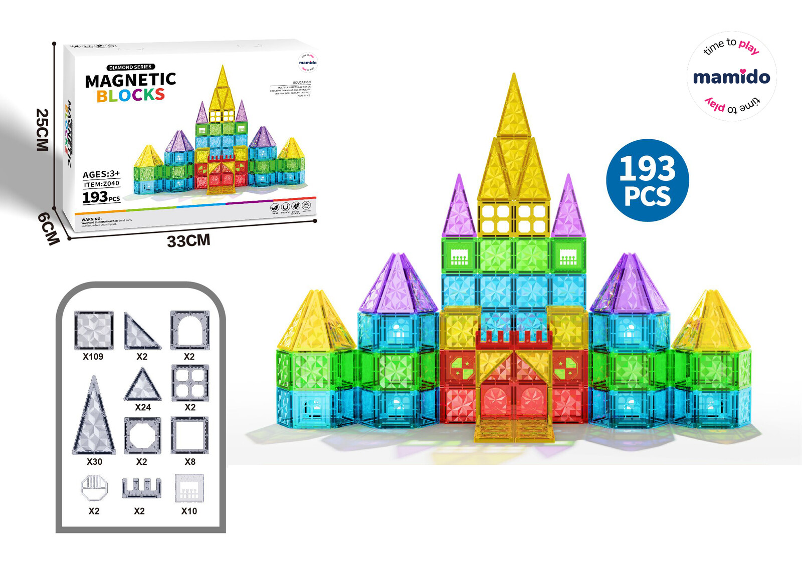 Mamido Mamido Magnetická stavebnice 193 dílů Rainbow XXL