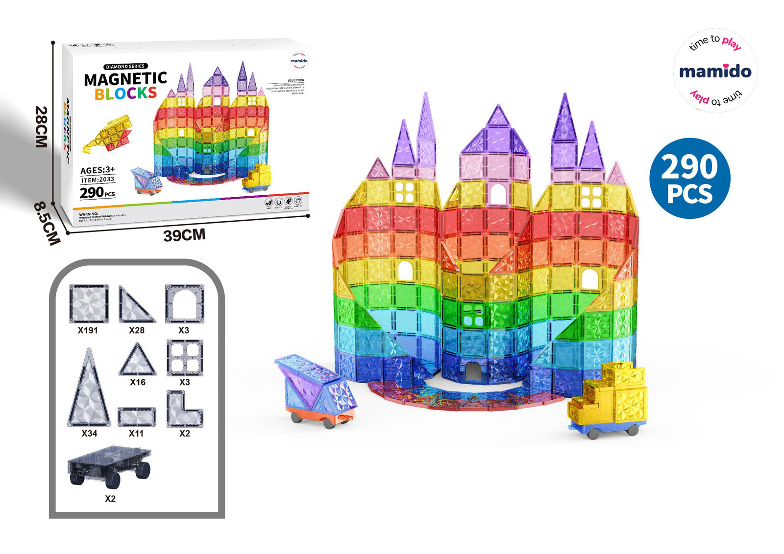 Mamido Mamido Magnetická stavebnice 290 dílů Rainbow ULTRA XXL