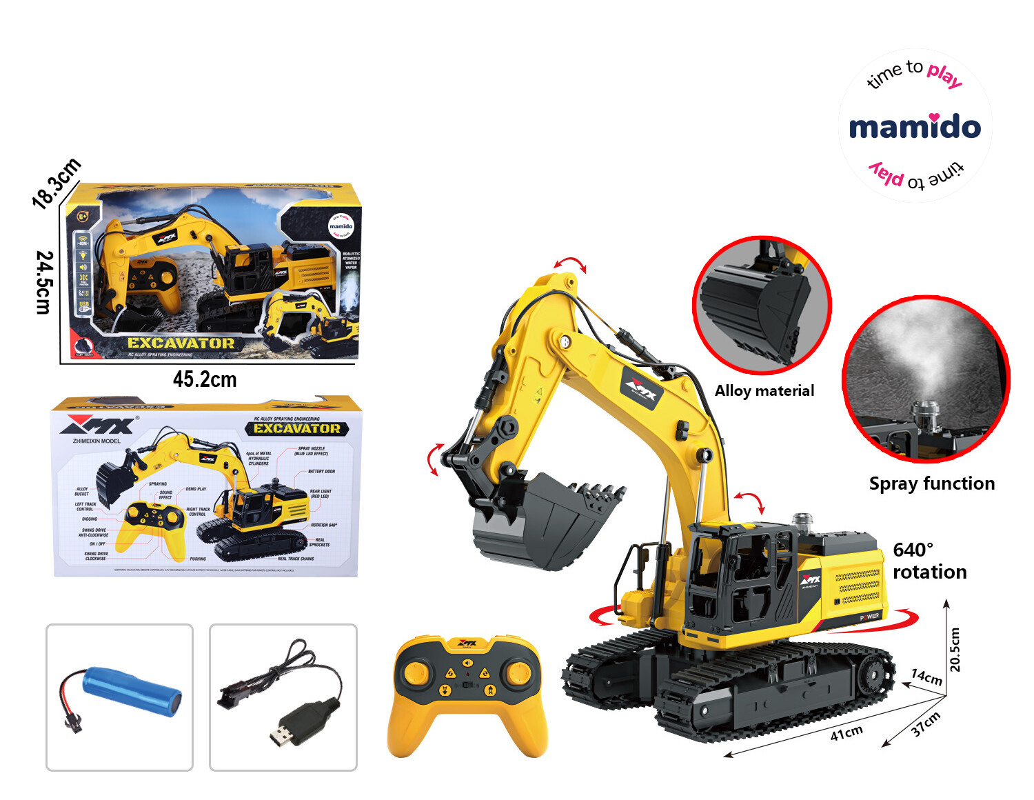 Mamido Mamido Bagr na dálkové ovládání s kovovou lžící a efektem páry RC