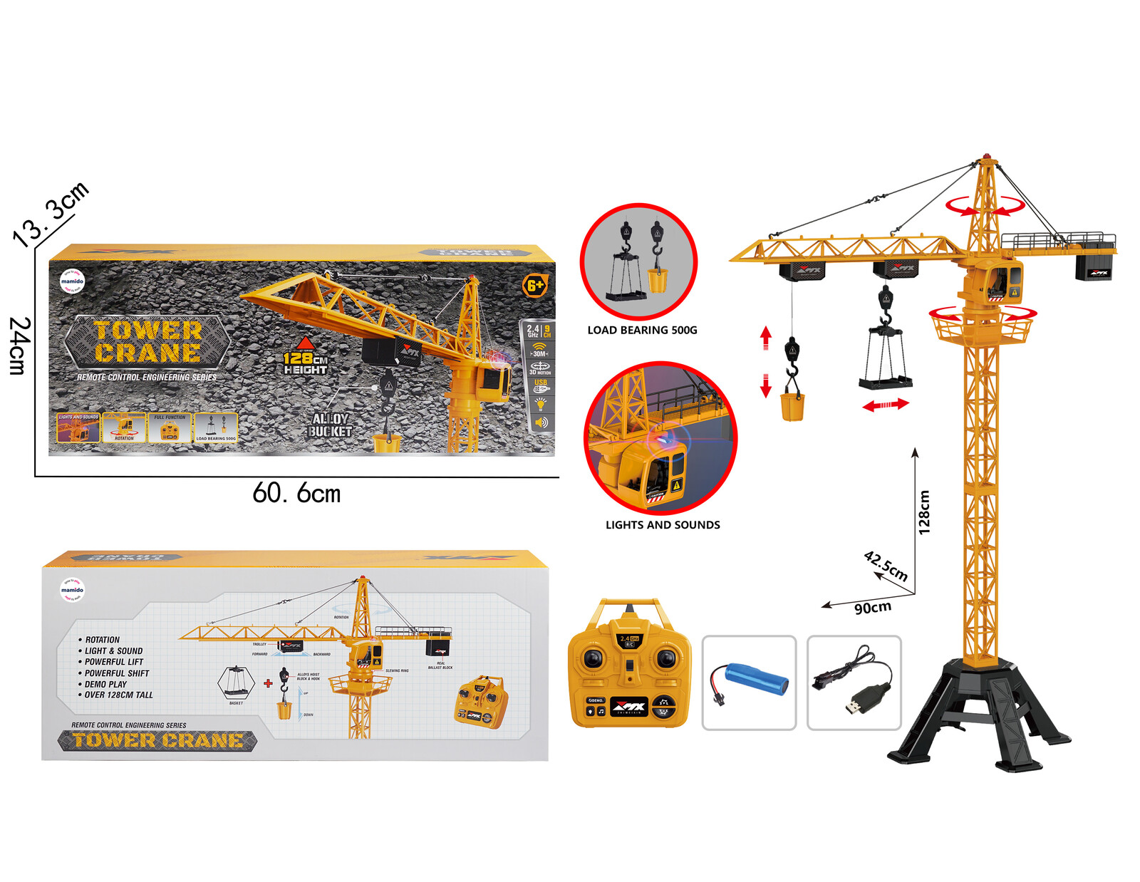 Mamido Mamido Jeřáb na dálkové ovládání Tower Crane 128 cm se světly a zvuky RC