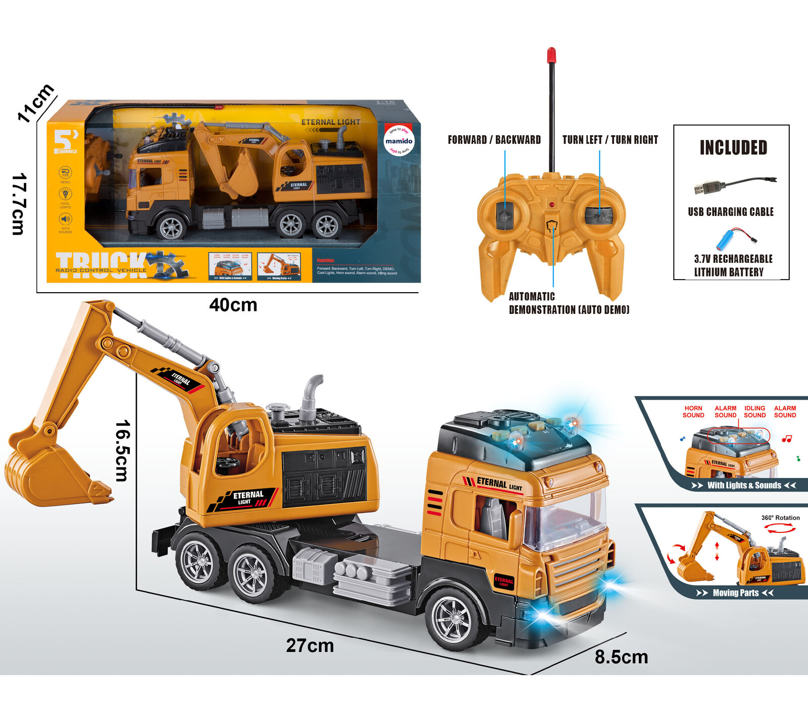 Mamido Mamido Nákladní auto s bagrem na dálkové ovládání RC