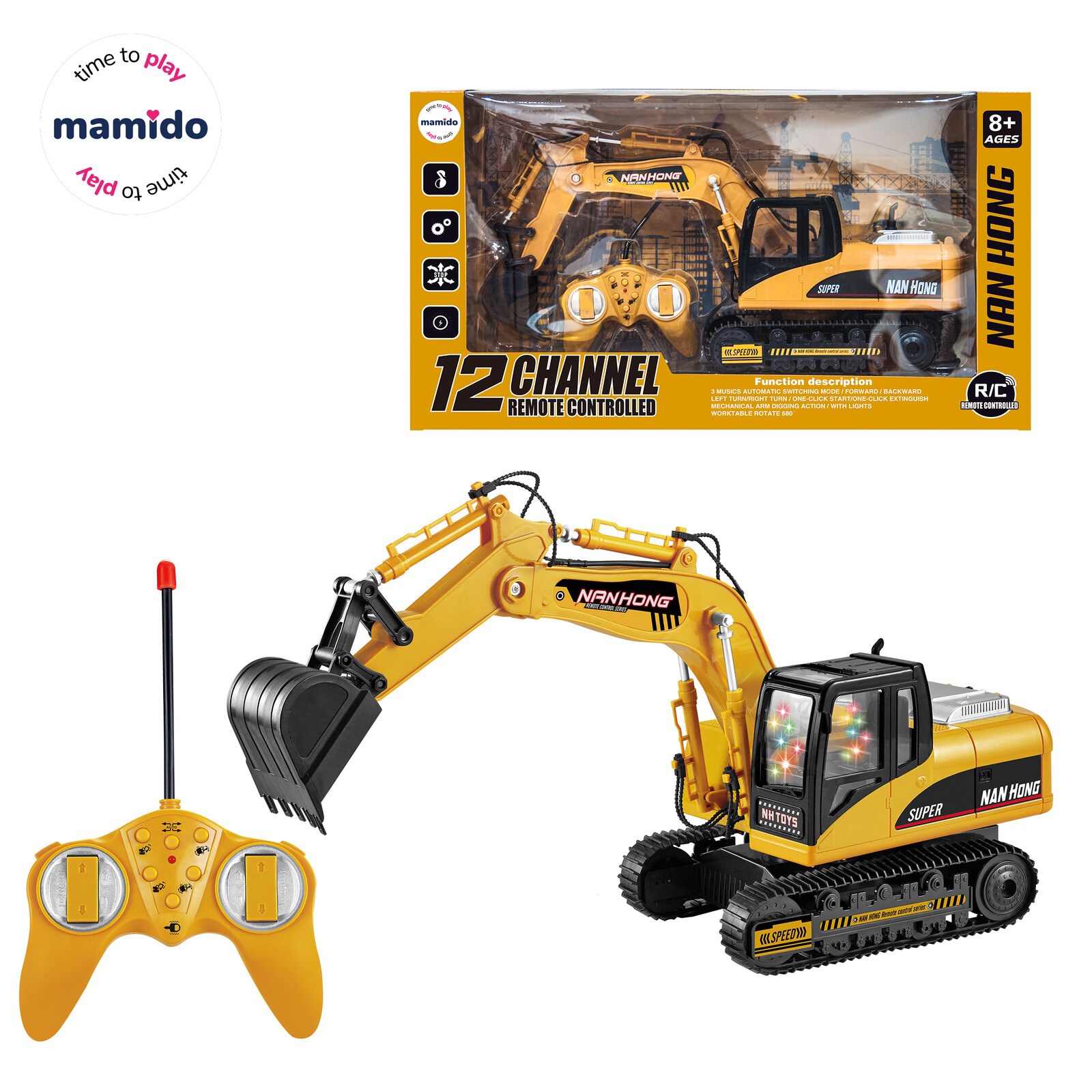 Mamido Mamido Bagr na dálkové ovládání se světly a kouřovým efektem MT1421 RC