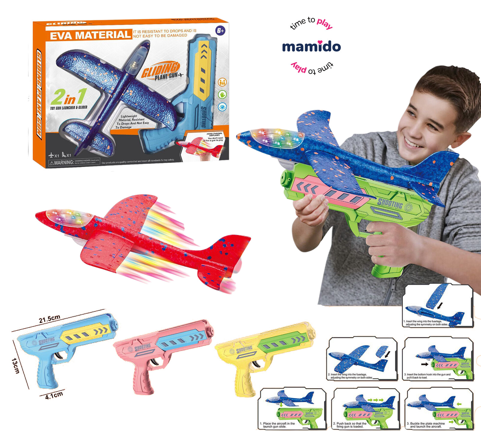 Mamido Mamido Pistole s letadlem 2v1, EVA pěna, svítící efekty MT1314
