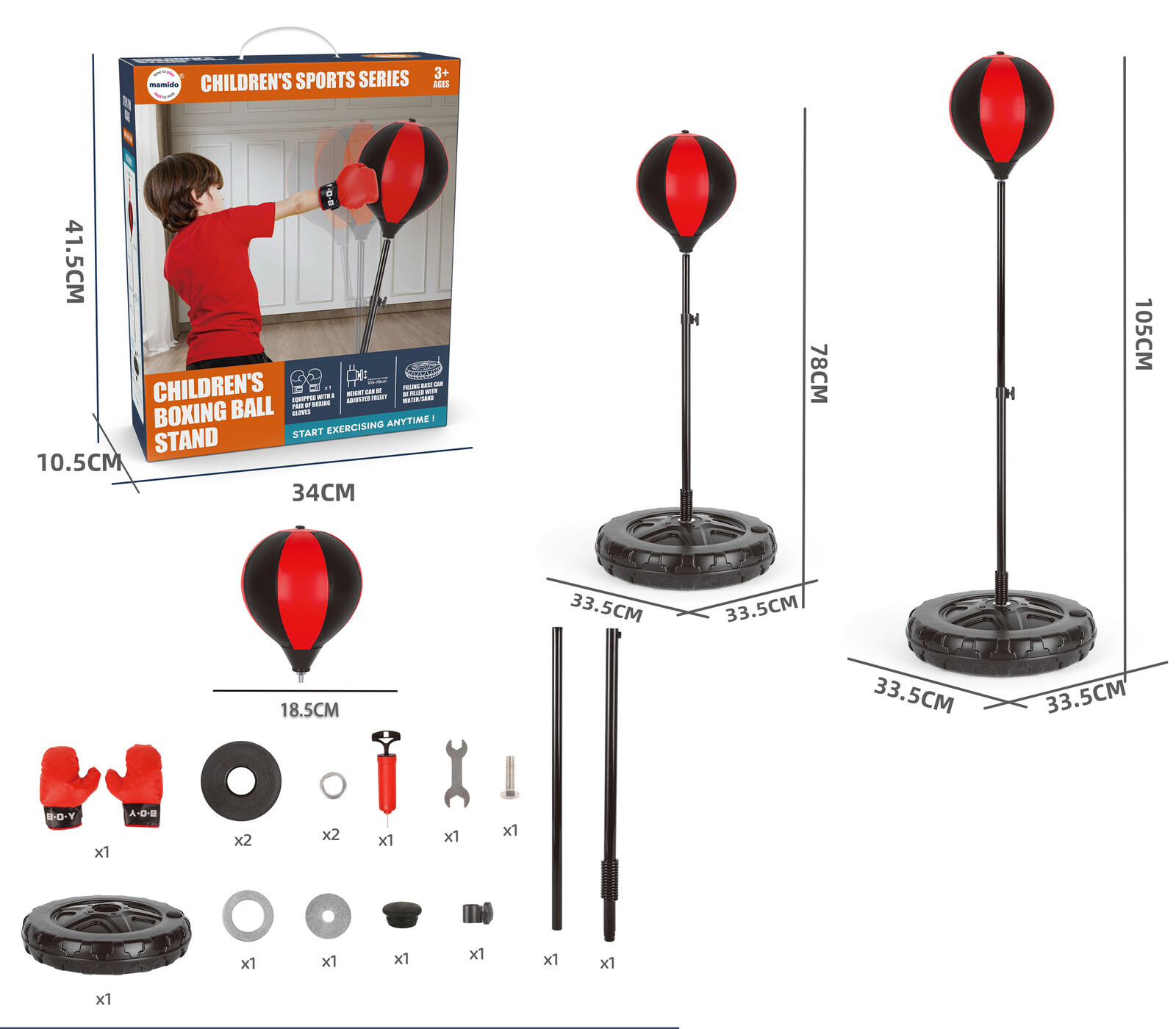 Mamido Mamido Dětský boxovací set - rukavice a boxovací hruška 78 - 105 cm MT1168