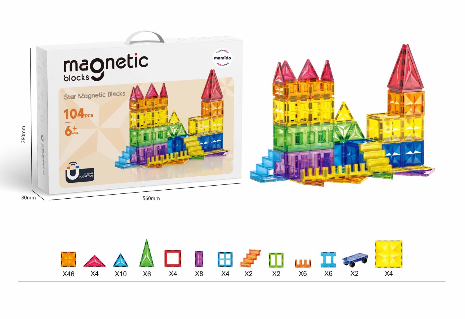 Mamido Mamido Magnetická stavebnice 104 dílů Diamond Rainbow Palace MT1500
